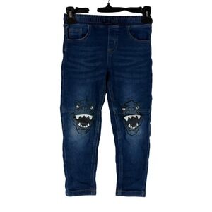 Maximus Rex Jeans Kids 5 Blue Dark Wash Jegging Stretch Pull On Dino Graphic